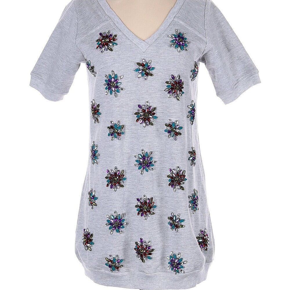 Patbo Floral Jewel Crystal Mini Sheath Dress Tunic Heather Gray Size 36 Small‎